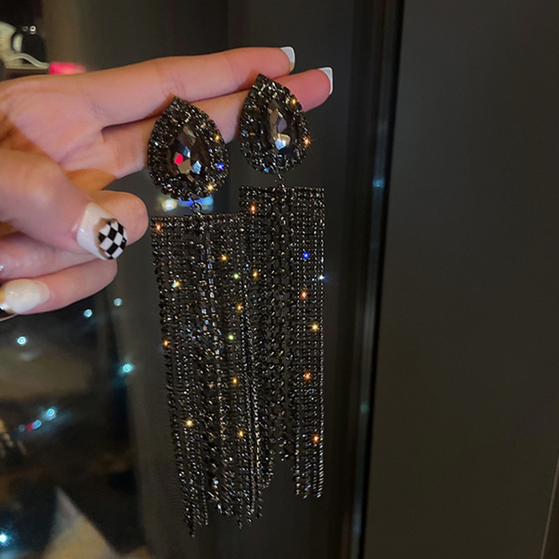 Aretes de gota de cristal natural de oro de 14 quilates para mujer, aretes  largos de cristal con borla de lujo, joyería de Navidad de moda para ella