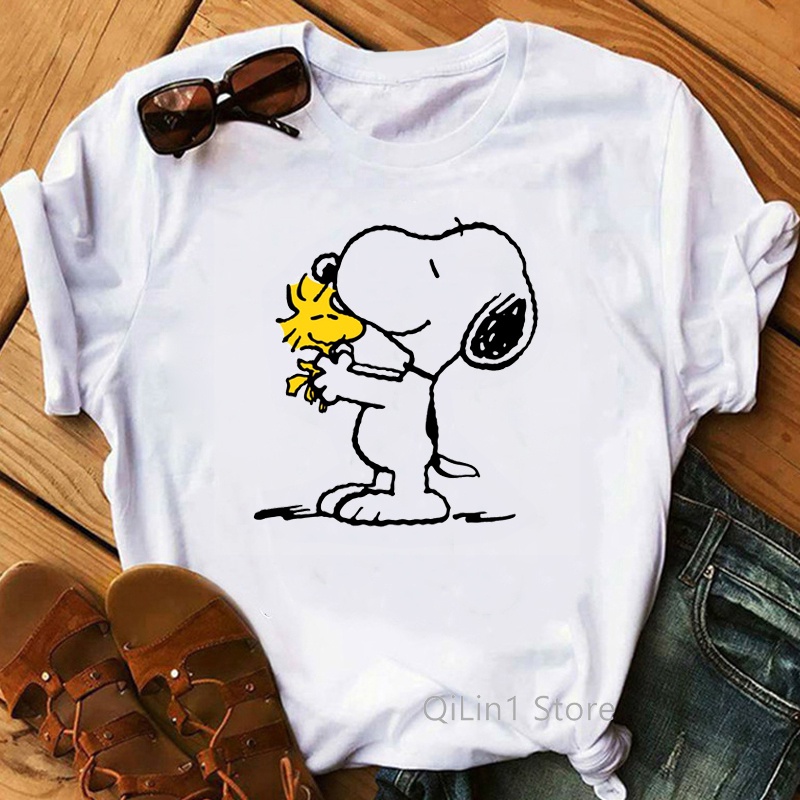 Camiseta De Mujer Divertida De Dibujos Animados Snoopy Femme Ropa De Verano Blanco Casual Grafico Camisetas Femeninas Shopee Mexico