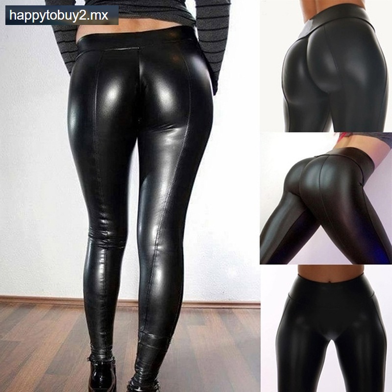 Leggings de piel sintética para mujer/Leggings delgados de alta  elasticidad/pantalones Sexy Leggins