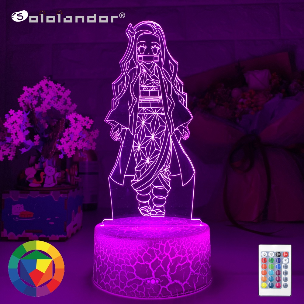 Cute Demon Slayer Merch Kamado Nezuko Anime Character 3D Ilusión óptica LED Decoración De Habitación Lámpara