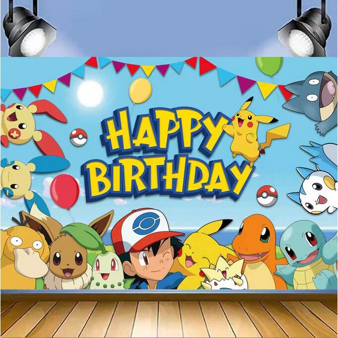 Personalizado pokemon pano de fundo festa decoração crianças aniversário  fotografia fundo azul relâmpago pikachu foto chuveiro do bebê adereços