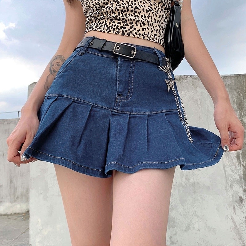 Falda plisada Mujer Verano Jk Falda Otoño E Invierno Nueva Falda A cuadros  Cintura Alta Negro Coreano A-line Falda Grande Falda Corta