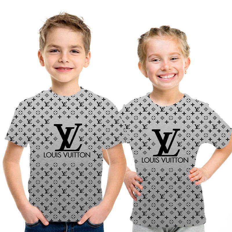 Verano De Manga Corta Camiseta Louis Vuitton Niño Niña Tops Impresión 3D  Casual Cuello Redondo Streetwear Niños