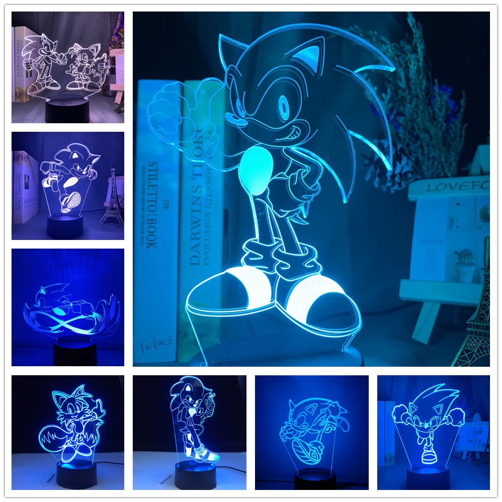 Nueva Figura De Sonic Running Led Luz De Noche Decoración De Dormitorio  Nocturna Cambio De Color Usb Lámpara De Escritorio