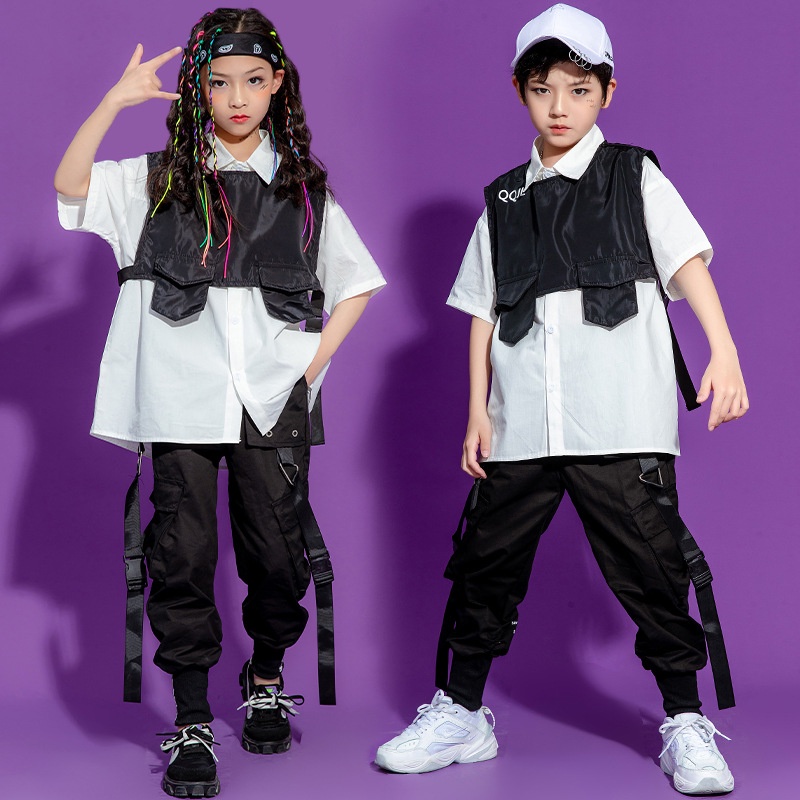Competencia Revisión permanecer Cool Niños Ropa Hip Hop Verano Camisa Blanca Bla Chaleco Streetwear  Pantalones Para Niñas Hiphop Jazz Dance Costume C | Shopee México