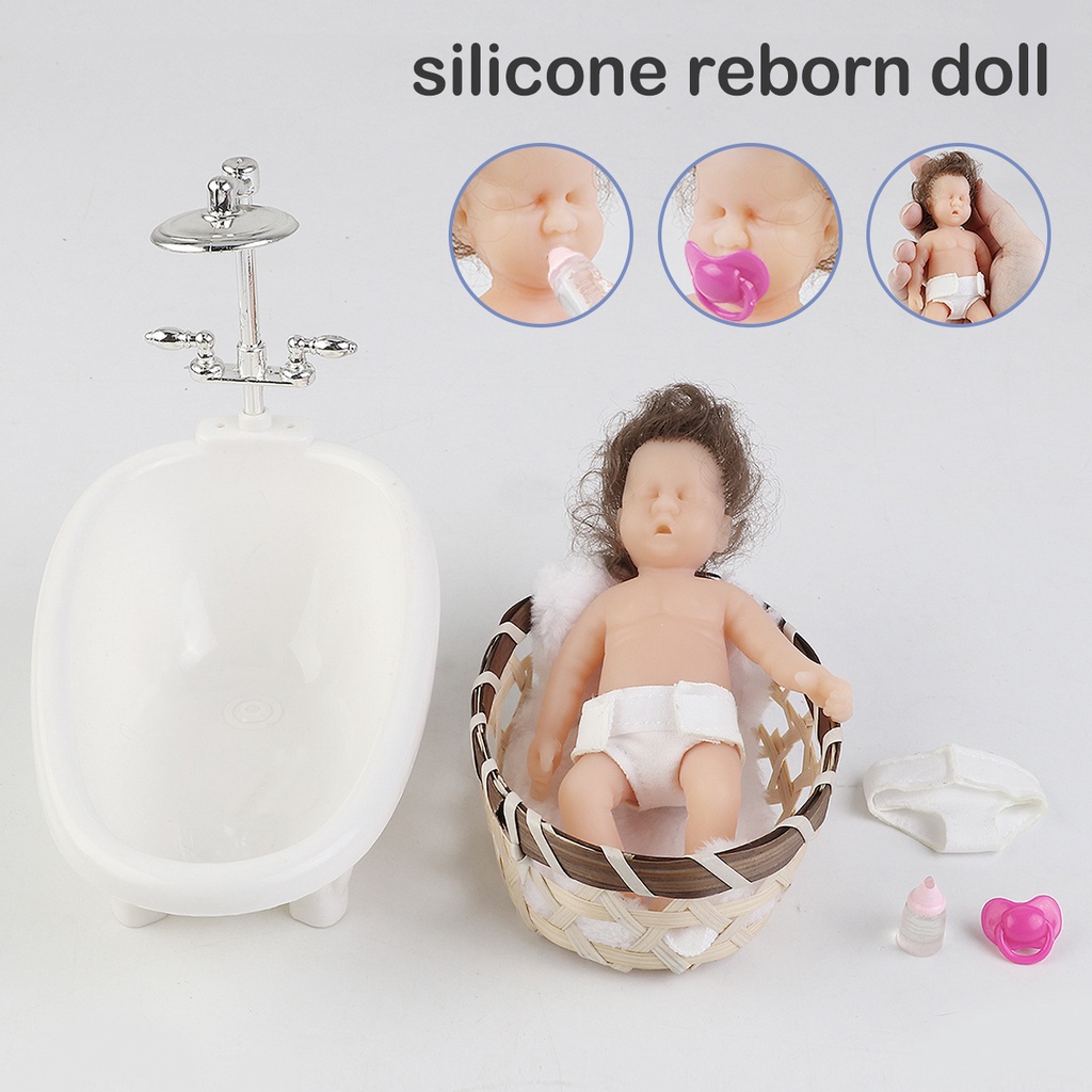 Miniatura Reborn Beb Con Alimentaci n Y Accesorios De Ba o De Silicona Renacido Mu eca Libre De BPA Para Nuevas Madres Ni os