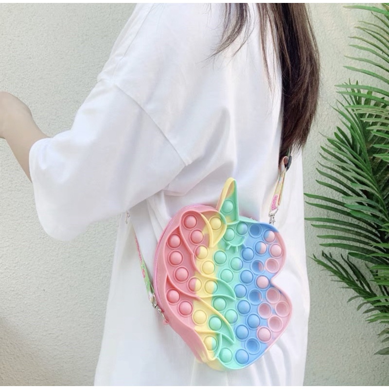 Premium IMPORT Tas Unicornio Anak Pop it SLING Bag Incluye TALI Serie BIG UNICORN