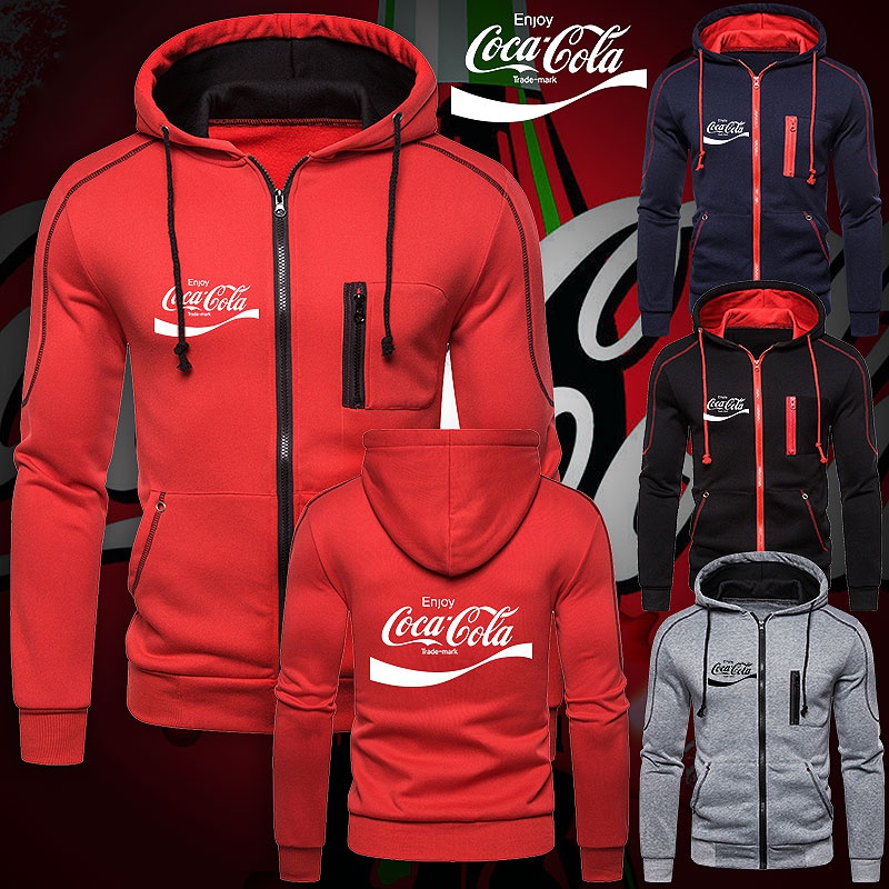 Oto o Invierno Coca Cola Hombres Cremallera Chamarra Casual Sudaderas Personalidad Impresi n Vell n