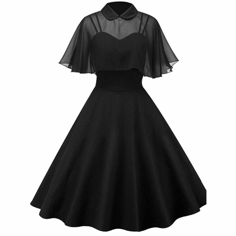 Mujer Retro G tico Negro Vestido Oto o Capa Manga Cuello Hepburn