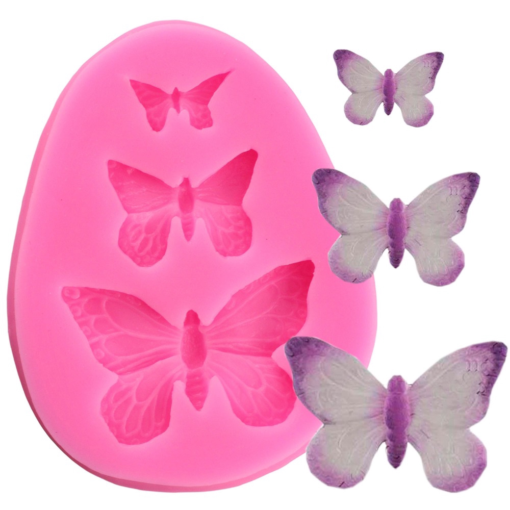 Moldes de silicona para repostería con forma de corazón, 4 cavidades,  diseño de mariposa y ángel