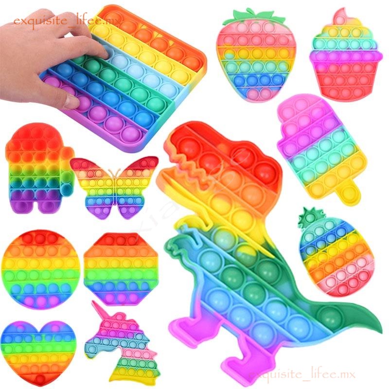 Pop-juguetes antiestrés para adultos y niños, juguetes antiestrés de  burbujas de empuje de arco iris, juguete Simple de hoyuelos para aliviar el  Autismo - AliExpress