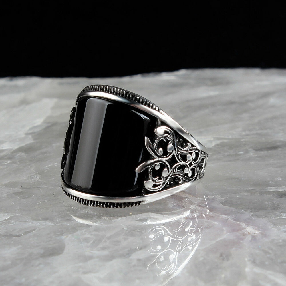 Anillos de plata para hombre con piedra discount negra