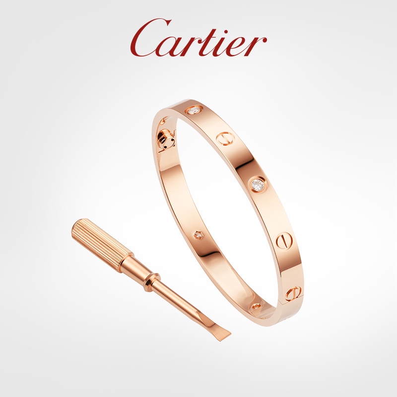 Cartier LOVE Series Quinta Versi n Ancha Pulseras Y Brazaletes De Oro Rosa Con Diamantes Pulsera Cl sica