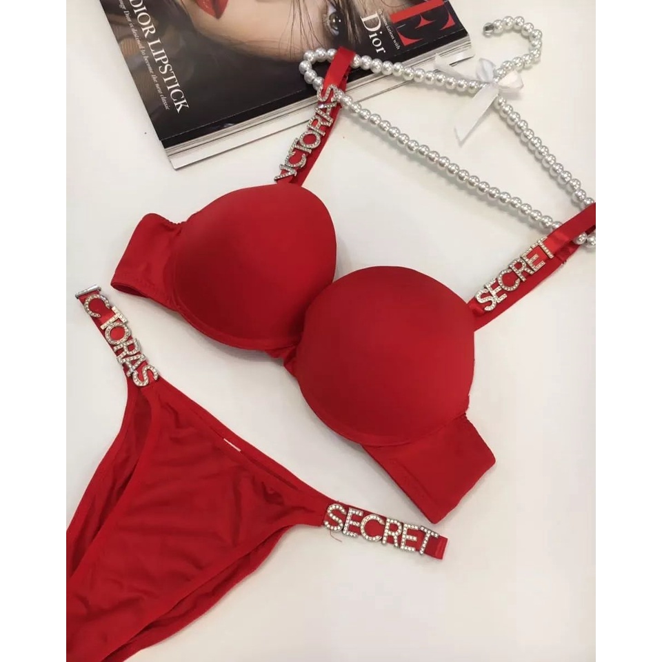 thumbnail image 1 of Conjunto De Sujetador Sexy De Victoria's Secret Y Letras De Diamantes De Imitación De UHMA, 1 of 5