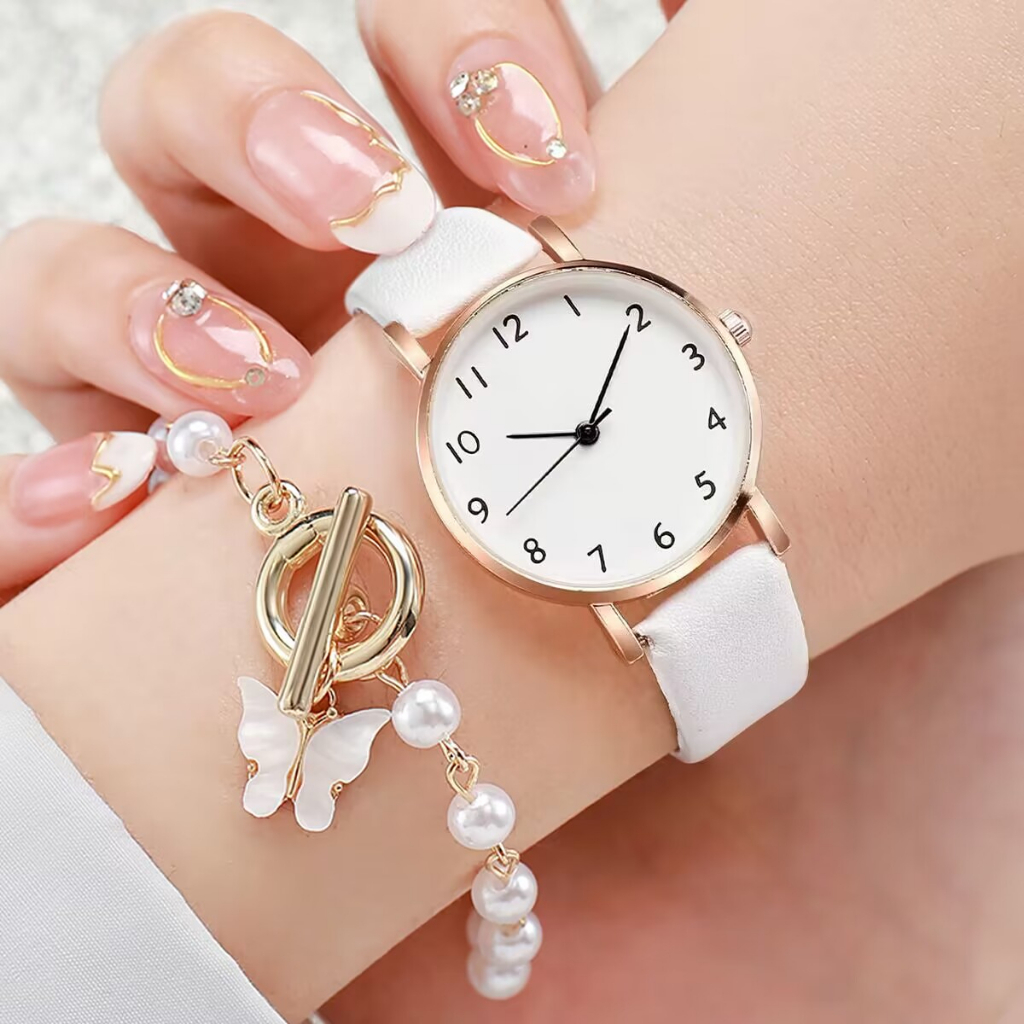 Reloj + Pulsera] Juego De Relojes De Color Blanco Para Mujer  display picture 1