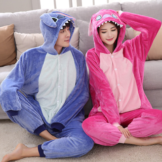 Stitch Adultos Animal Onesies Invierno Mujeres Pijama Mono de hombres  Pareja Disfraz Cosplay Franela Dibujos animados Ropa de dormir Pijama Ropa  de