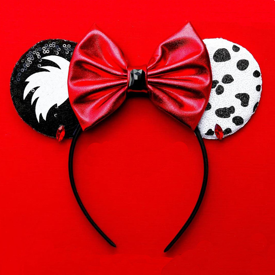 Diadema De Princesa Con Orejas De Minnie Mouse - Tiara Negra Con Lazo Rojo Para Fiestas Y Cumpleaños