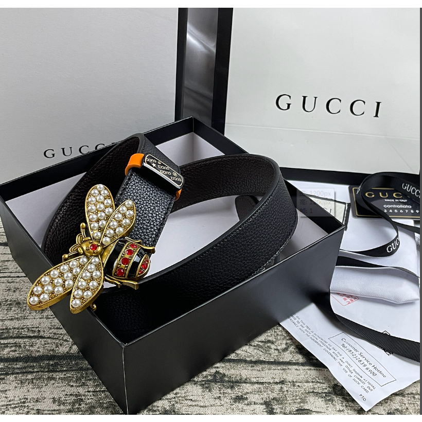 Gucci Pequeno Boton De Abeja Patron De Lichi Hombres Mujeres Traje De Cuero Genuino Cinturon De La Falda Shopee Mexico