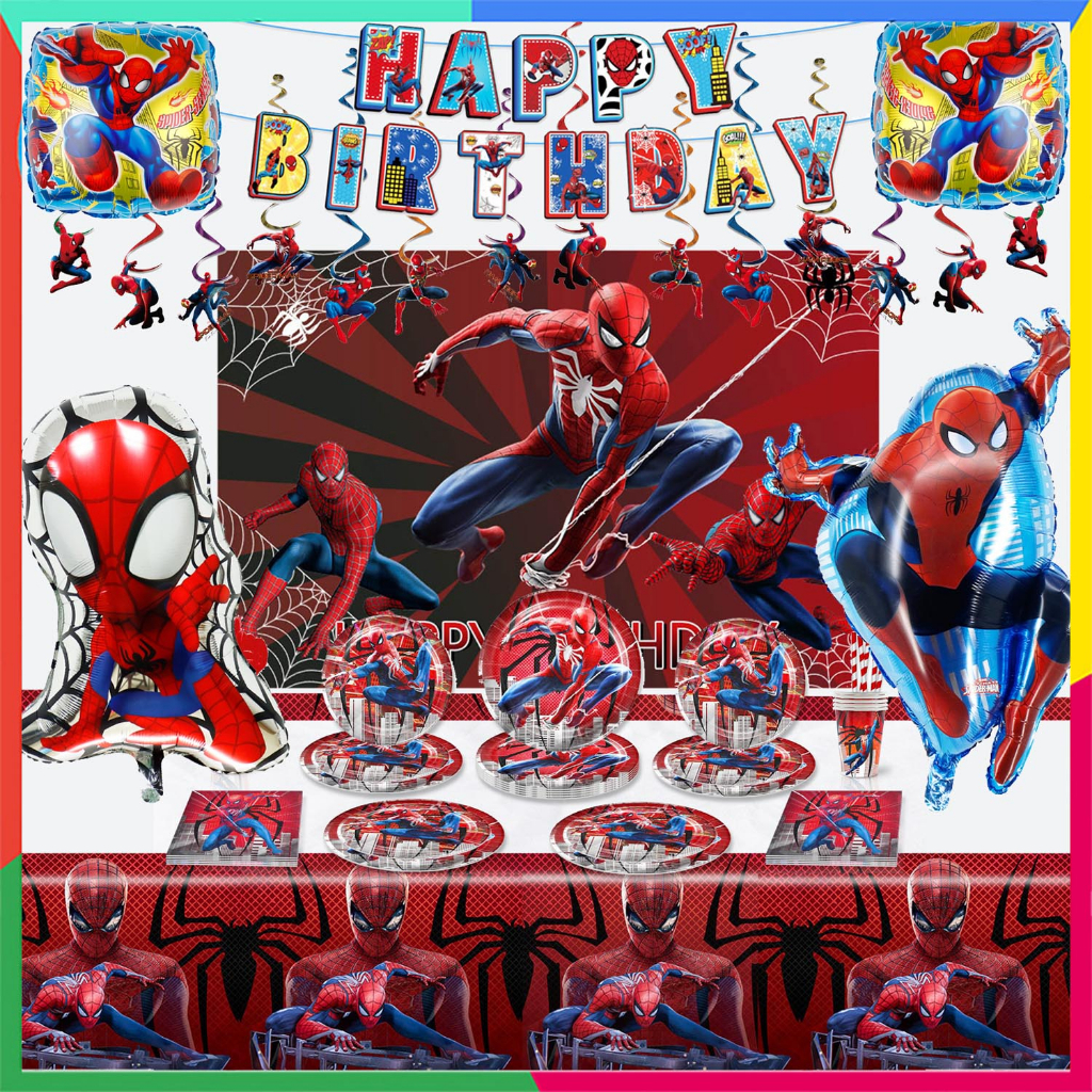 Decoraciones de fiesta de araña, regalos de cumpleaños: pancarta de feliz  cumpleaños de araña, globos de látex de aluminio, adornos para cupcakes