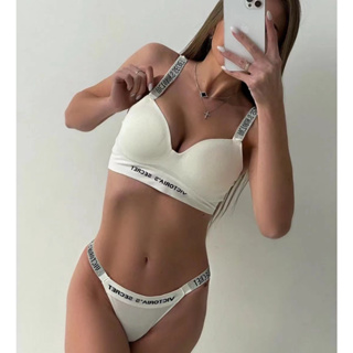 Bikini de encaje Sexy para mujer, Tanga con letras de cristal