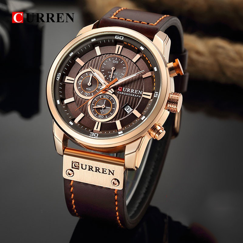 Swiss Brands - Reloj automático de acero inoxidable con correa de piel  auténtica marrón para hombre