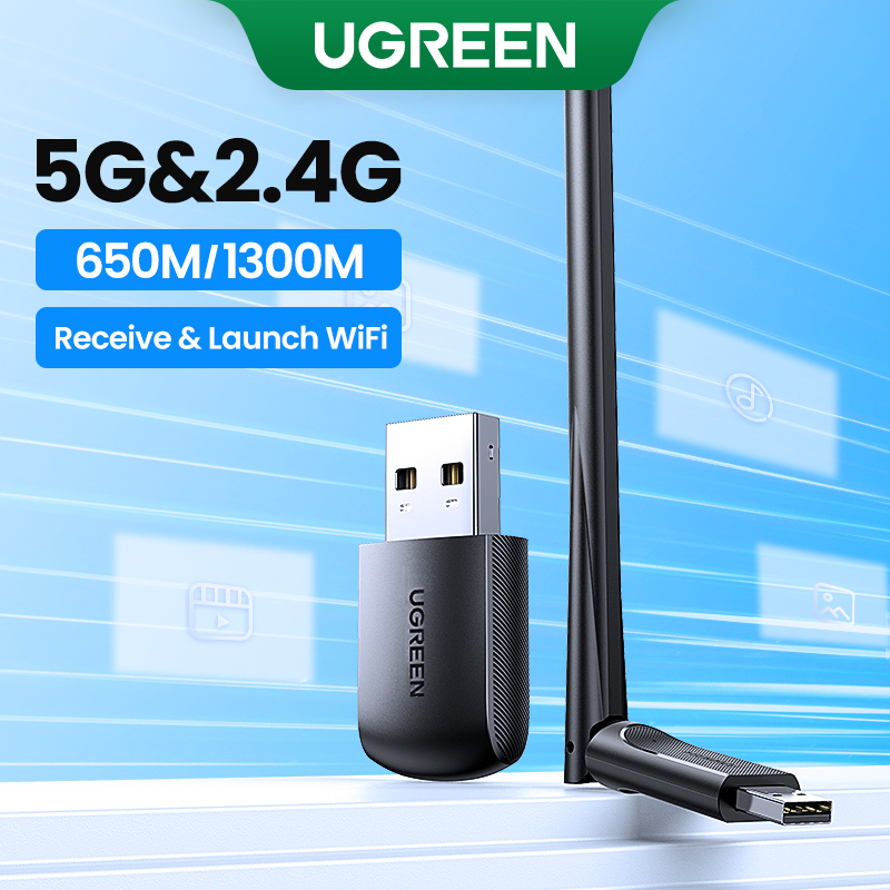 UGREEN-adaptador Wifi AC650/AC1300, 5G y 2,4G, WiFi, USB, Ethernet, para PC,  ordenador portátil, escritorio, Windows, Linux, antena WiFi, Dongle,  tarjeta de red