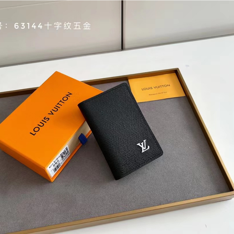 Con caja) 100% Original Auténtica Louis Vuitton LV Cartera para hombre  Nueva Clip corto Cartera de cuero con tarjetero negro