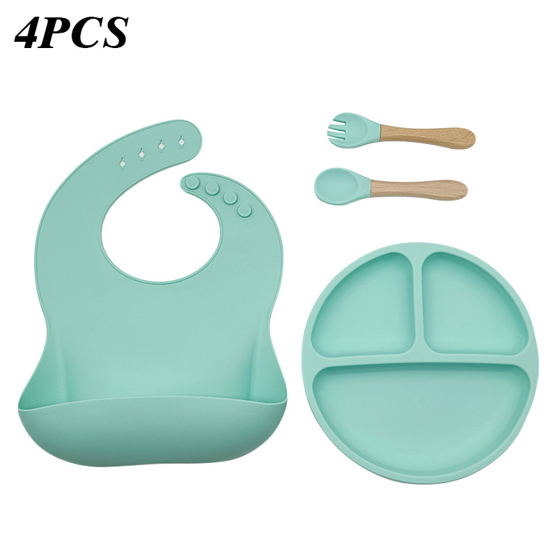 3/4piece silicone tableware set/dinner plate+fork+spoon+bib+bowl/bowl