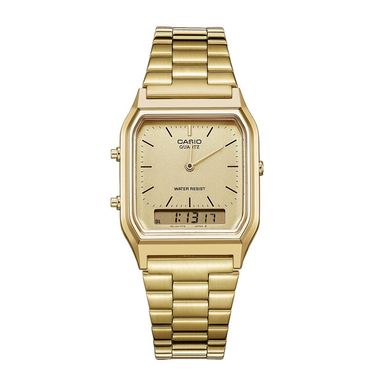 Envio Hoy Reloj Casio reloj de oro de marca superior de lujo de doble pantalla impermeable de cuarzo para hombre Mujeres reloj AQ 230GA 9D Shopee Mexico