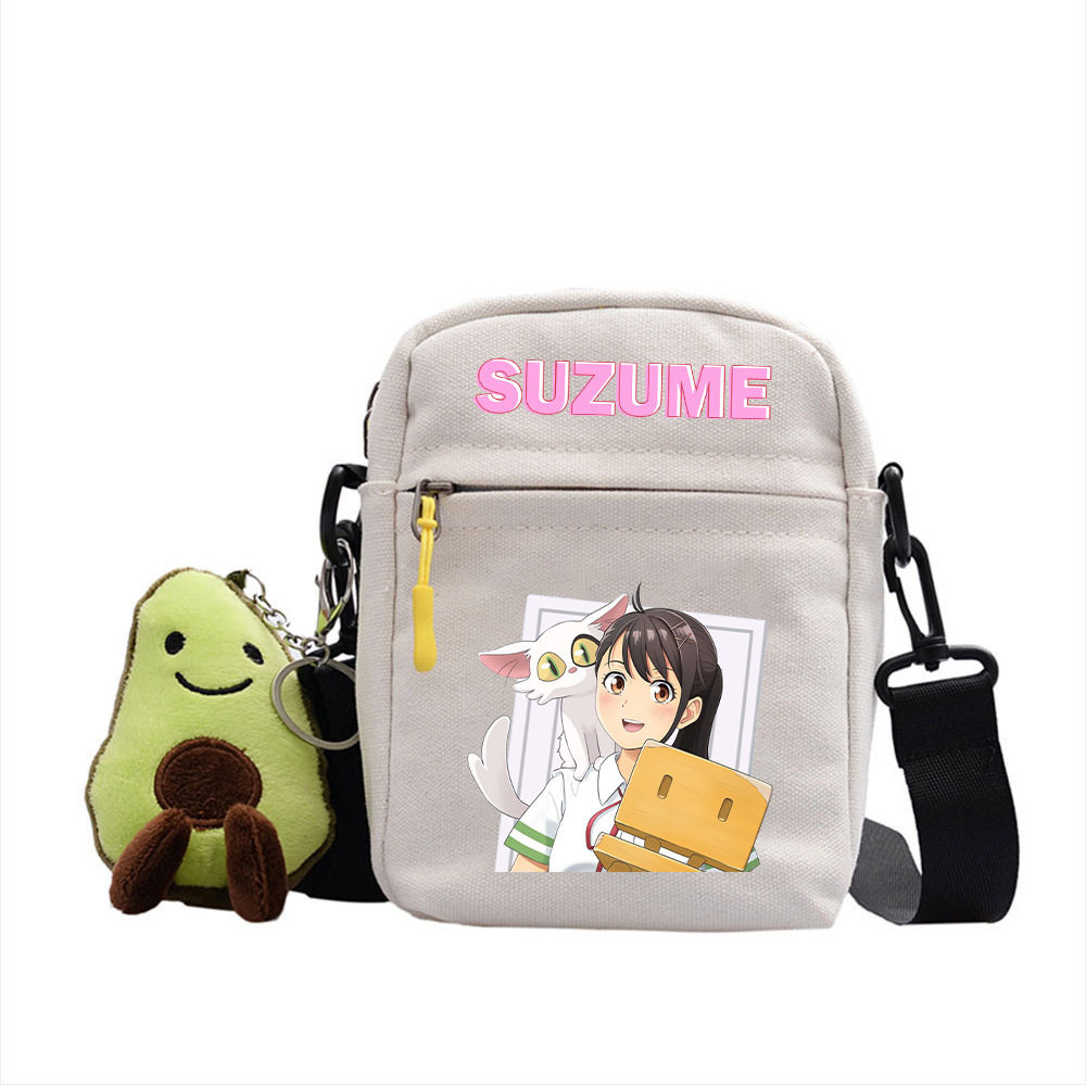 Suzume no Tojimari lona pequeña bolsa cuadrada anime impresión de dibujos animados crossbody