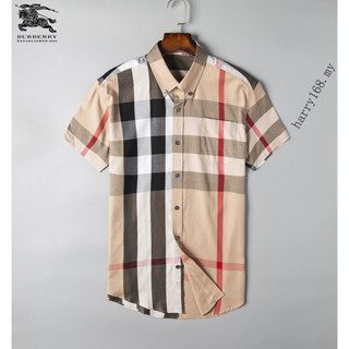 Camisa De Algod n De Manga Corta Para Hombre Burberry S XXXL MX012