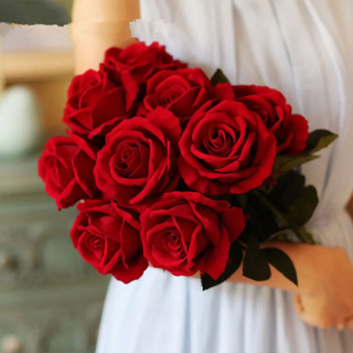Flores artificiales de seda, ramos de rosas de seda, decoración con jarrón  de cerámica para mesa, hogar, oficina, boda (brote rosa)