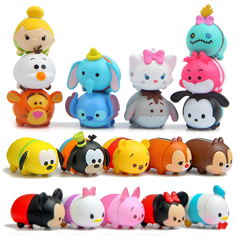 10pcs Tsum Stitch Miniatura Figuras Mickey Minnie Mouse Winnie bear Olaf  Disney Dumbo Muñecas Juguetes Para Niños