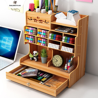 Organizador de escritorio de madera multifuncional, caja de