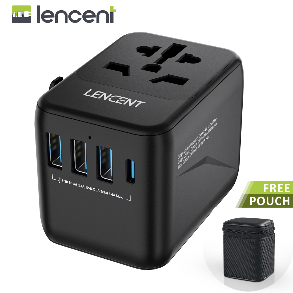 LENCENT-adaptador de corriente de cubo de enchufe múltiple FR, 3 puertos  USB, 3 salidas de