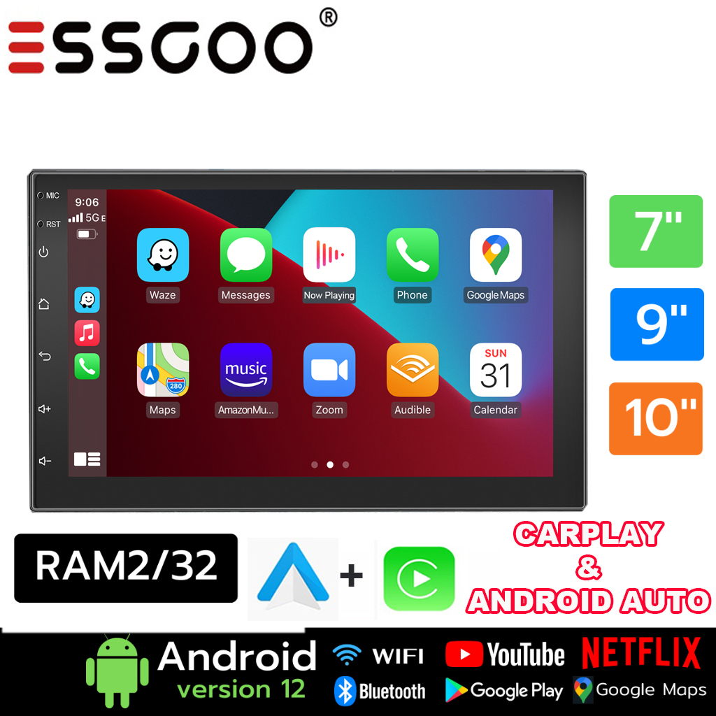 ESSGOO 10,1 Radio de coche 2 Din Android 9,1 reproductor