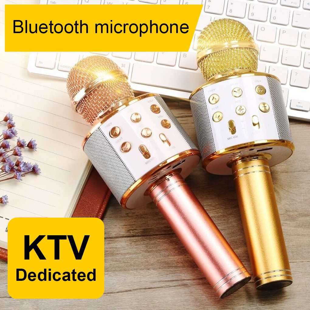 Mini máquina de Karaoke con 2 micrófonos inalámbricos, altavoz BT portátil,  regalos para niñas y niños, fiesta de cumpleaños, conjunto KTV en casa  blanco