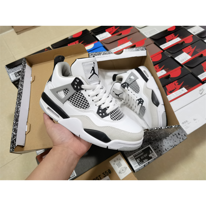 Jordan Air Jordan 4 Retro Military Black Cement resistente al desgaste zapatos de baloncesto Retro Mid Top GS gris blanco negro