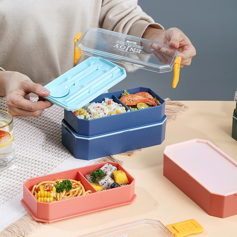 Topper Comida Lunch Box con cuchara palillos Azul