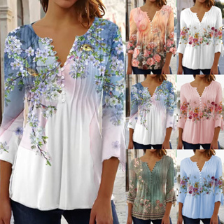  Moda de primavera 2024 - Blusas de cuello asimétrico para mujer,  blusas de manga larga con estampado floral, lindas camisas de solapa con  botones y cuello en V, J#amarillo : Ropa