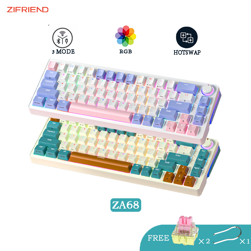 Zifrend ZA68 RGB Hotswap Mechanical Keyboard Pink Purple Linear