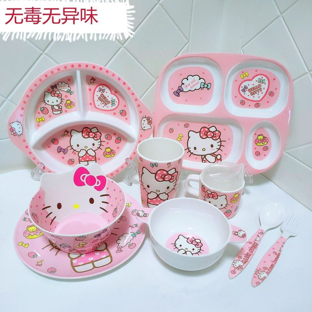 Platos Vajilla Hello Kitty Porcelana Sanrio Anime Hello Kitty Niños Vajilla  Kawaii Plato De La Cena