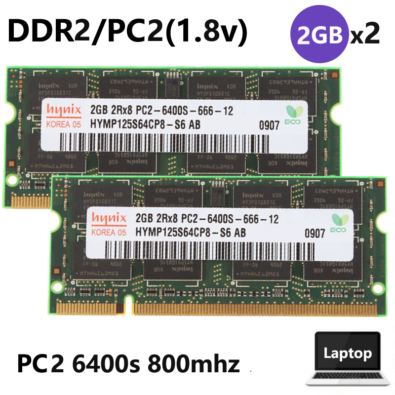 Hynix 4GB 2pcs 2GB DDR2 800mhz 2Rx8 PC2 6400s 200Pin SODIMM RAM Para Portatil De Memoria