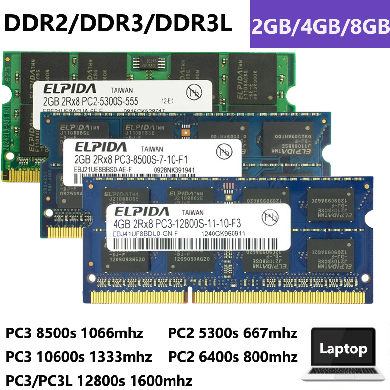 Kit RAM Elpida 8GB (2x4GB) DDR3 1066MHz SODIMM Pour Portable - PC3-8500S, Non-ECC - Améliore La Mémoire De Ton Laptop