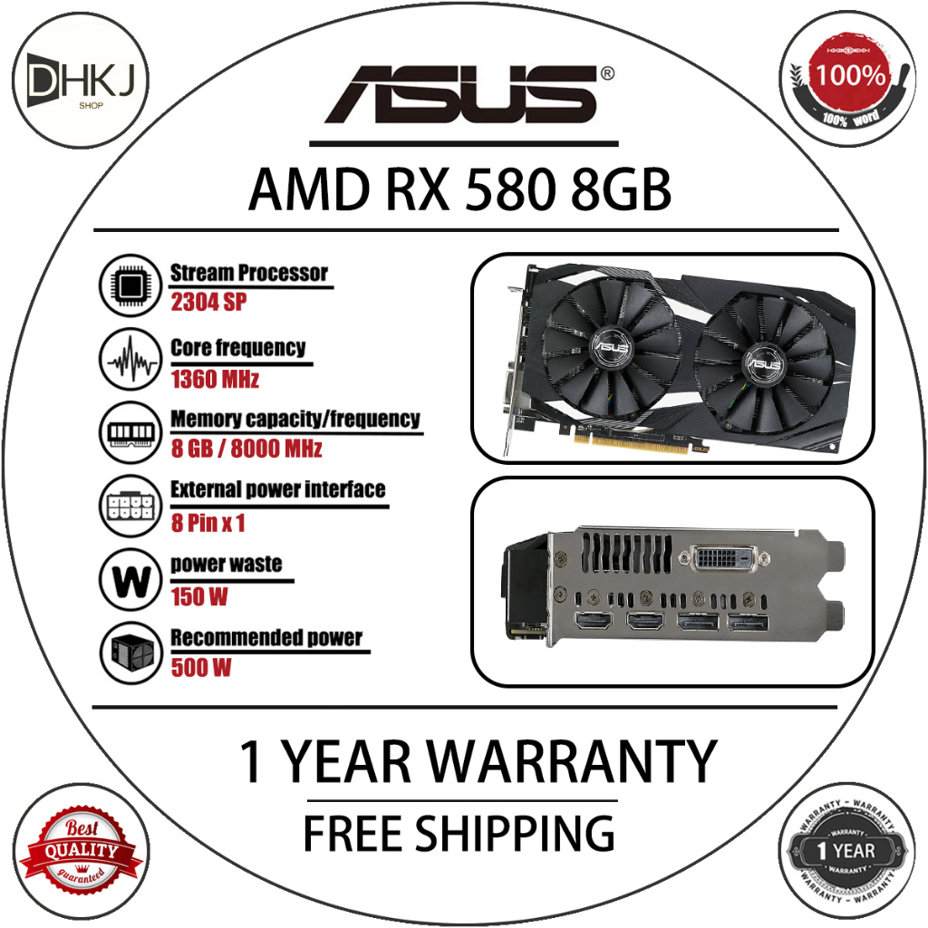 ASUS RX 580 8GB 2304SP Tarjetas Graficas GDDR5 256bit Tarjeta De Video Para Juegos DirectX 12 Ordenador De Sobremesa GPU DVI D HDMI DP Shopee Mexico
