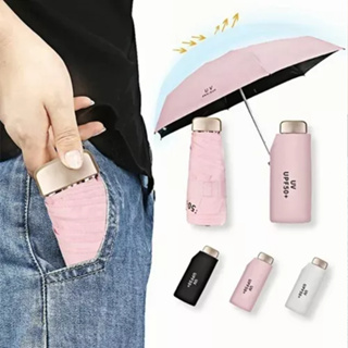 Mini paraguas de viaje con estuche, pequeño paraguas compacto con  protección UV, ligero y pequeño paraguas de bolsillo para mujeres y niñas,  blanco