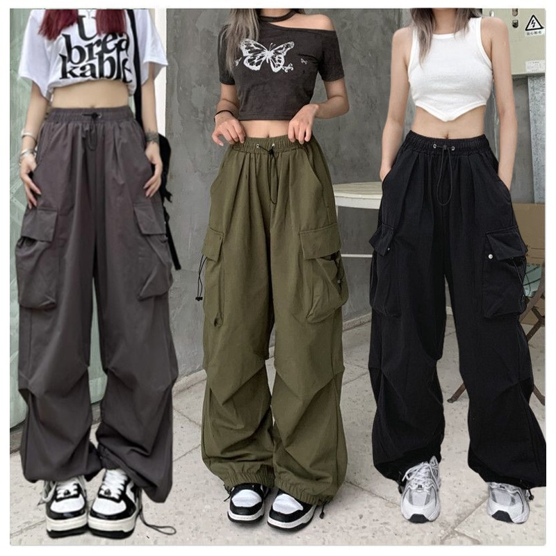 Parachute Y2K - Pantalones holgados con cordón de carga para mujer,  pantalones de mezclilla de cintura baja, estilo Harajuku vintage Grunge  Streetwear