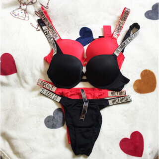 Conjunto De Lencería Push Up De Encaje Sexy Letra Caliente 2 Piezas Bragas  W6K5 Victoria Secret