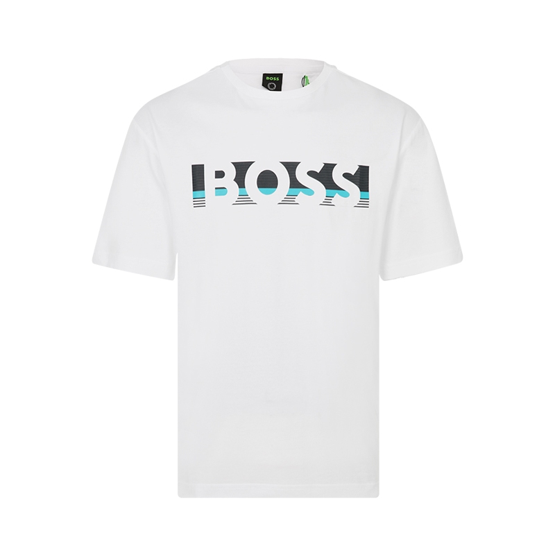 PLAYERA BLANCA HUGO BOSS MANGA Y HOMBRO CON LETRAS.