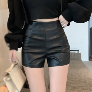 Short de cuero online negro mujer